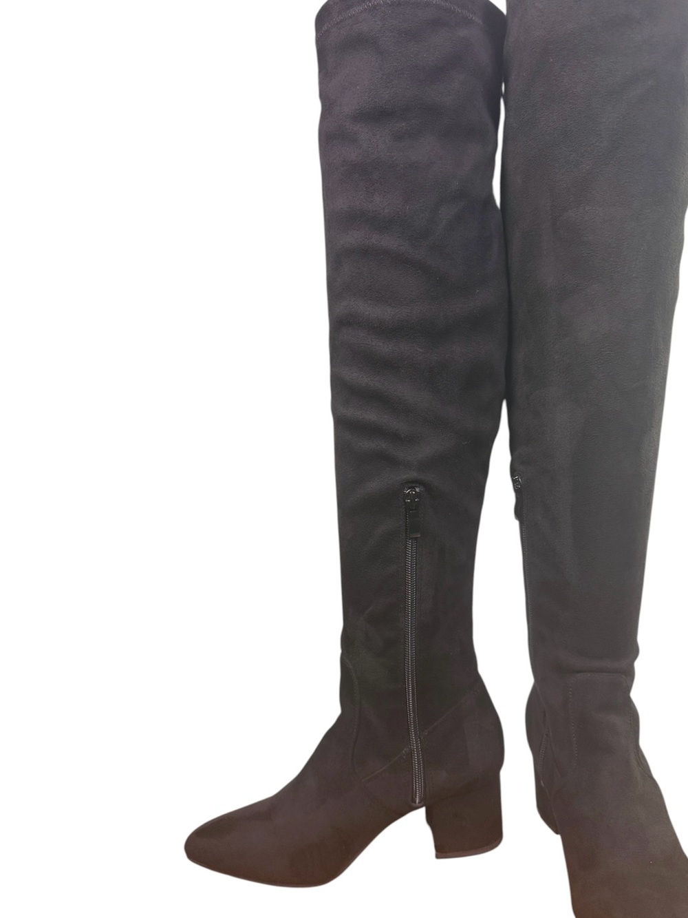 Top Moda Black Knee High Boots Size 6 Pointed Toe Block Heel Stretch - Picture 3 of 16